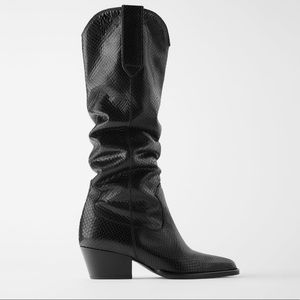 NWT Zara animal print cowboy boots black size 10